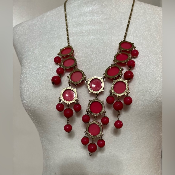 Hot Pink Statement Bubble Necklace Adjustable Bronze Chain Fuchsia 29” Long - Picture 5 of 5